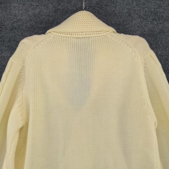 Campus Men's Button Front Cable Knit Cardigan Sweater Cream Medium Shawl Collar - Picture 6 of 11